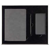 Набор подарочный Solution Prestige Yota Trio (Ежедневник Flexy Nuba А5, Внешний аккумулятор (powerbank) «WeCharge Velvet», Ручка Gray stone Requis металлическая,) в подарочный коробке, серый
