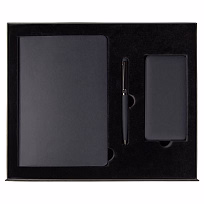Набор подарочный Solution Prestige Yota Trio (Ежедневник Flexy Latte Soft Touch Black Edition Color А5, Внешний аккумулятор (powerbank) «WeCharge Soft Touch», Ручка Grand Attashe металлическая,) в подарочный коробке, черный