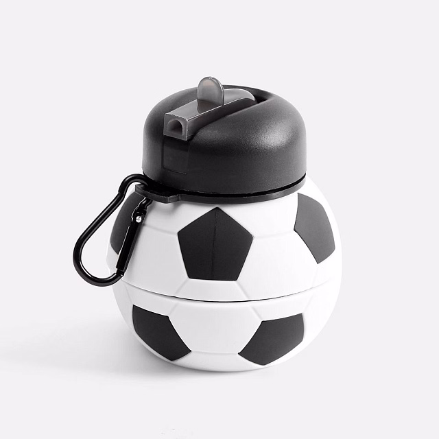 Складная бутылка для воды Football Flex, белая с черным