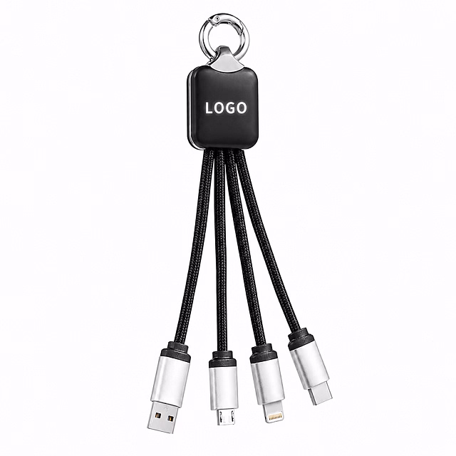 Кабель - брелок Plug с подсветкой гравировки, черный