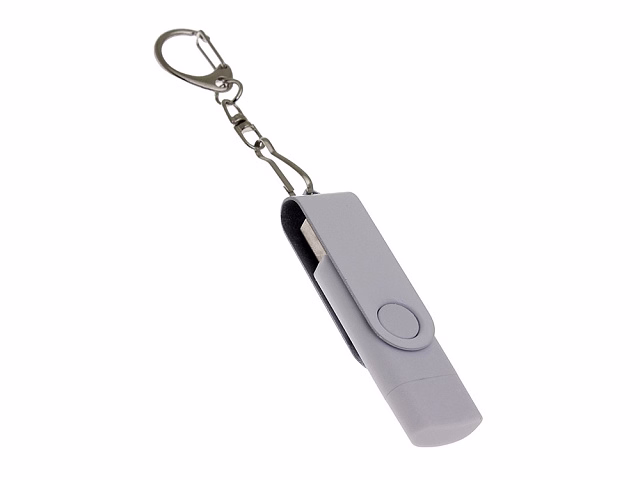 USB-флешка на 16 Гб 2 в 1 поворотный механизм, c дополнительным разъемом Type-C с одноцветным металлическим клипом, белый