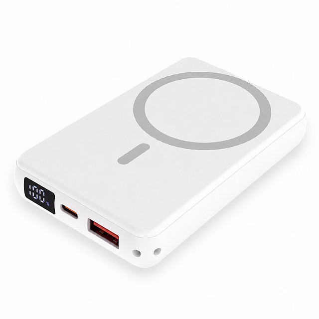 Магнитный внешний аккумулятор Quantum с беспроводной зарядкой (15W), 10000 Mah, белый