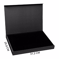 Коробка подарочная Solution Prestige Yota Fabrique, размер 31,3*26,9*3,7 см,  с магнитным клапаном, под индивидуальную вырубку,  с черным ложементом, черная