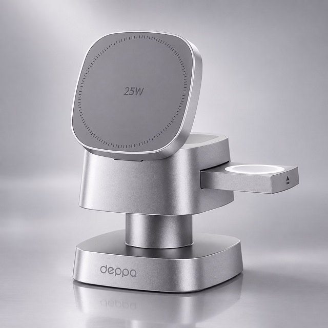Беспроводное ЗУ 3 в 1, Qi2.2 25W Glow Light, Deppa Беспроводное ЗУ 3 в 1, Qi2.2 25W Glow Light, Deppa