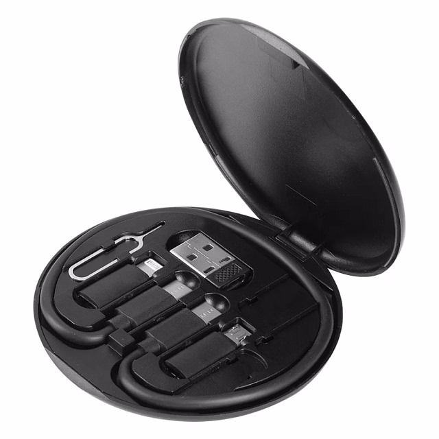 Кабель зарядный выдвижной USB Light Sound  60W 3-в-1 на Lightning, Micro-USB, Type-C «U50» 2,4 A, Quick Charge в пластиковом футляре, черный