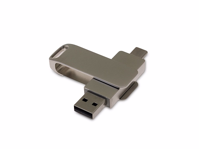USB-флешка на 16 Гб поворотный механизм 2 в 1, c дополнительным разъемом Type-C с одноцветным металлическим клипом, серый USB-флешка на 16 Гб поворотный механизм 2 в 1, c дополнительным разъемом Type-C с одноцветным металлическим клипом, серый