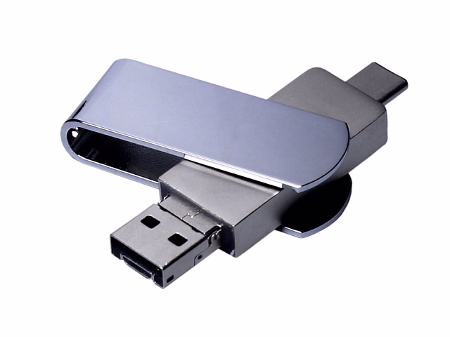 USB 3.0-флешка на 32 Гб поворотный механизм, c дополнительным разъемом Micro USB с одноцветным металлическим клипом USB 3.0-флешка на 32 Гб поворотный механизм, c дополнительным разъемом Micro USB с одноцветным металлическим клипом
