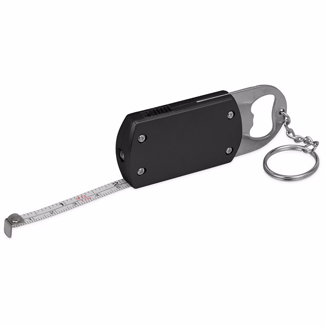Брелок-открывашка с фонариком и рулеткой, 1 м, Tools Opener, черный Брелок-открывашка с фонариком и рулеткой, 1 м, Tools Opener, черный