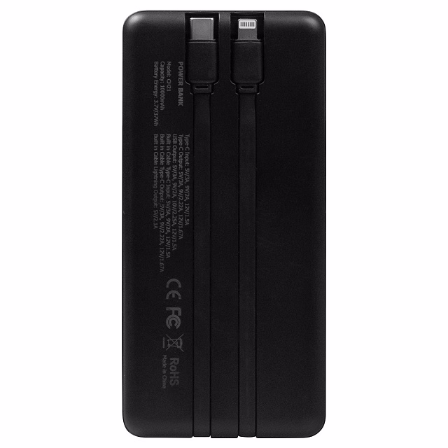 Внешний аккумулятор (powerbank)  «Stream 10»,  10 000 mAH, с двумя зарядными шнурами,  22,5W (Ватт)  super fast charge, Power Delivery (PD) 25.5W (dfnn),  c цифровым дисплеем для контроля заряда, черный