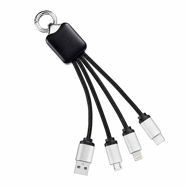 Кабель - брелок Plug с подсветкой гравировки, черный