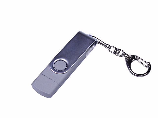 USB-флешка на 64 ГБ поворотный механизм, c двумя дополнительными разъемами MicroUSB и TypeC, серебро USB-флешка на 64 ГБ поворотный механизм, c двумя дополнительными разъемами MicroUSB и TypeC, серебро