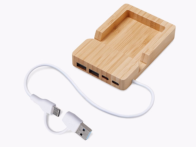 USB хаб Memo, 2*USB, 2*Type C, бамбук USB хаб Memo, 2*USB, 2*Type C, бамбук