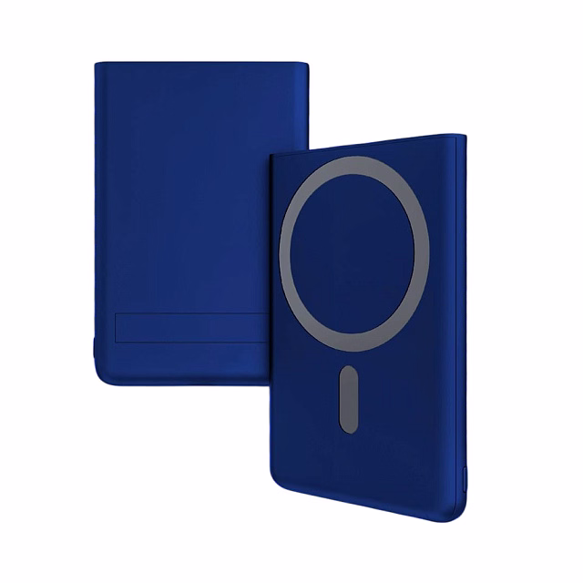 Магнитный внешний аккумулятор Slims с беспроводной зарядкой (15W), 5000 Mah, синий Магнитный внешний аккумулятор Slims с беспроводной зарядкой (15W), 5000 Mah, синий
