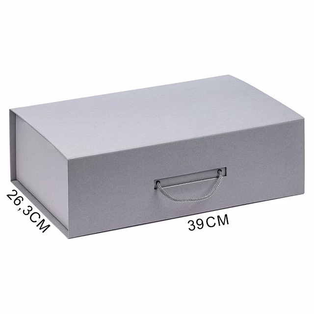 Подарочная коробка, размер 39*26,3*11 см, Solution Prestige Big Case Linen с магнитным клапаном и ручкой , серебристая Подарочная коробка, размер 39*26,3*11 см, Solution Prestige Big Case Linen с магнитным клапаном и ручкой , серебристая