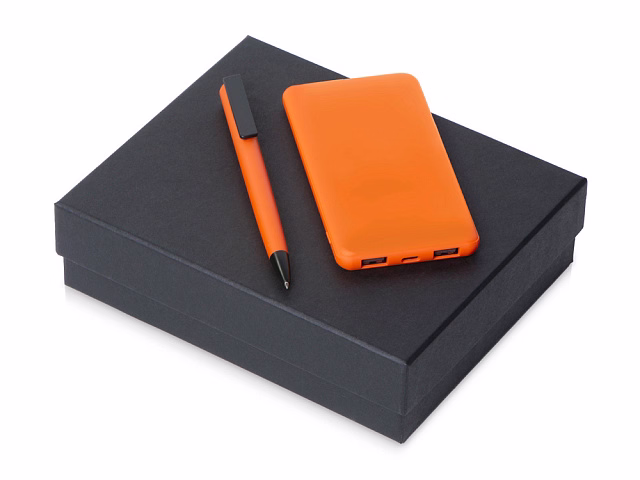 Подарочный набор c пластиковой ручкой, повербанком С1, 5000 mAh, оранжевый Подарочный набор c пластиковой ручкой, повербанком С1, 5000 mAh, оранжевый