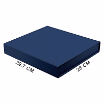 Подарочная коробка, размер 29,7*28,0*4,5 см, Solution Prestige Magnum  Linen с магнитным клапаном, темно-синяя, с черным ложементом из EVA