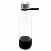 Бутылка стеклянная с манжетой и держателем Glassy, чёрная