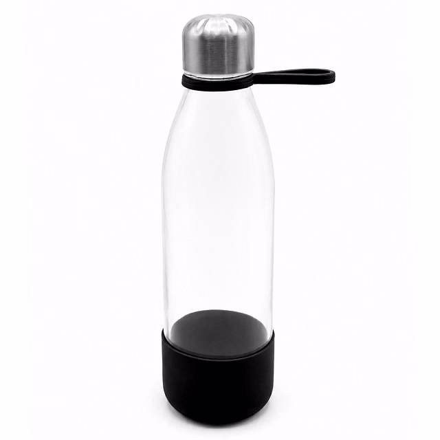 Бутылка стеклянная с манжетой и держателем Glassy, чёрная