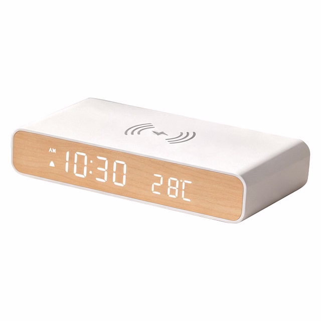 Зарядное устройство 15W Aura Clock с часами, термометром, календарем, белое Зарядное устройство 15W Aura Clock с часами, термометром, календарем, белое