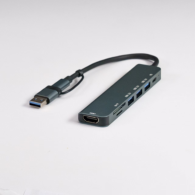 USB-хаб STEM 7 в 1, серый, алюминий USB-хаб STEM 7 в 1, серый, алюминий