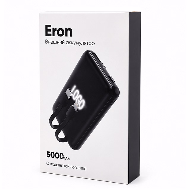 Внешний аккумулятор Eron с подсветкой гравировки, 5000 mAh, чёрный/белый
