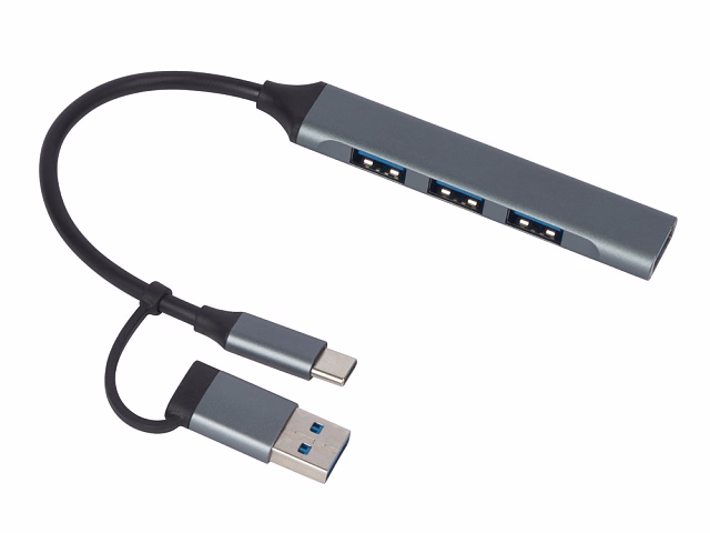 USB-хаб Link с коннектором 2-в-1 USB-C и USB-A, 2.0/3.0, серый USB-хаб Link с коннектором 2-в-1 USB-C и USB-A, 2.0/3.0, серый