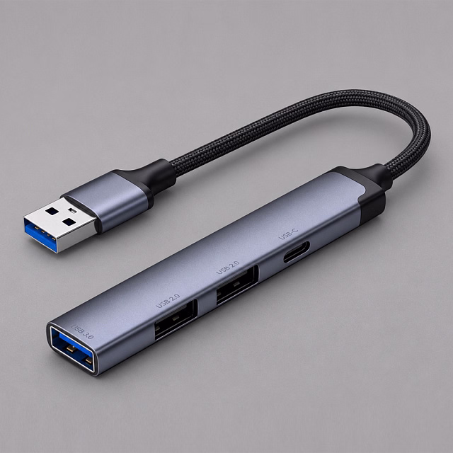 USB-хаб USB-A 3.0 + 2xUSB-A 2.0 + USB-C, серый, Deppa USB-хаб USB-A 3.0 + 2xUSB-A 2.0 + USB-C, серый, Deppa