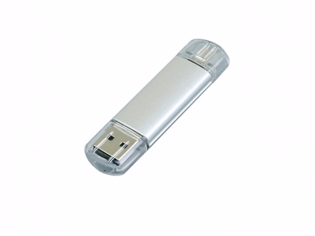 USB-флешка на 64 ГБ.c дополнительным разъемом Micro USB, серебро USB-флешка на 64 ГБ.c дополнительным разъемом Micro USB, серебро