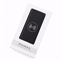Внешний аккумулятор Wolfrock с беспроводной зарядкой soft-touch покрытием, 10000 mAh, черный