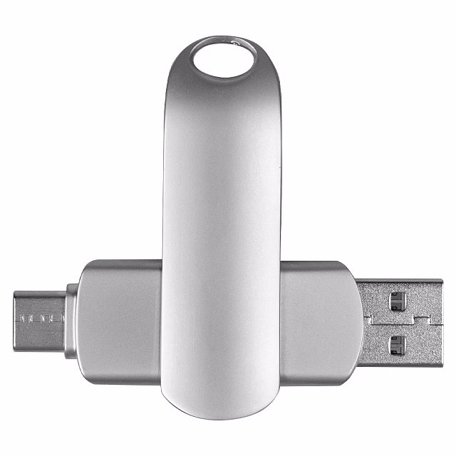 Флеш накопитель USB 2.0 + TYPE C Cupertino, металл, серебристый матовый, 32 GB