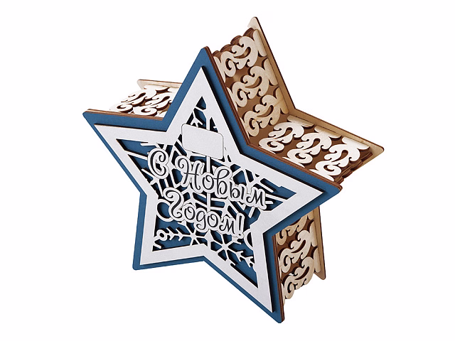 Шкатулка из фанеры в виде звезды Asteris, сине-серебристый