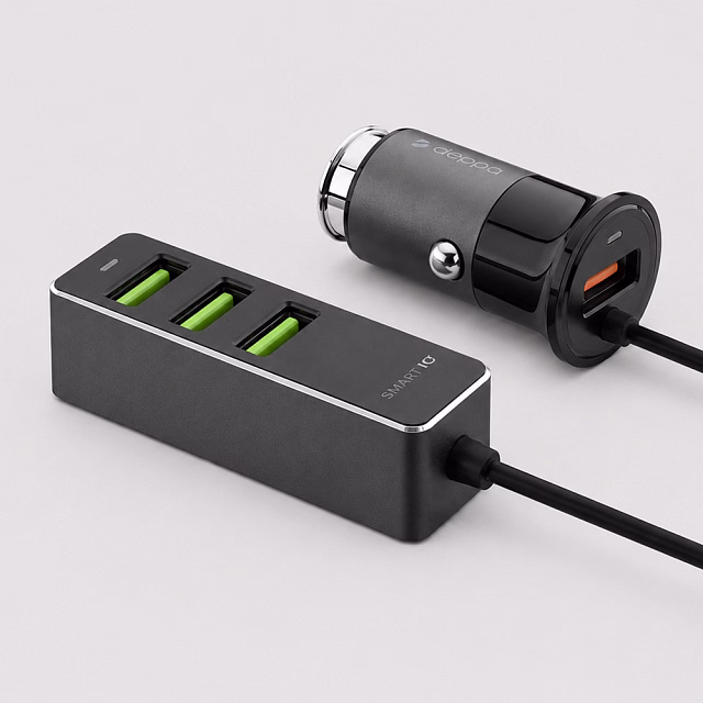 АЗУ 1 USB + 3 USB для пассажиров, QC 3.0, 7А, алюминий, графит, Deppa АЗУ 1 USB + 3 USB для пассажиров, QC 3.0, 7А, алюминий, графит, Deppa