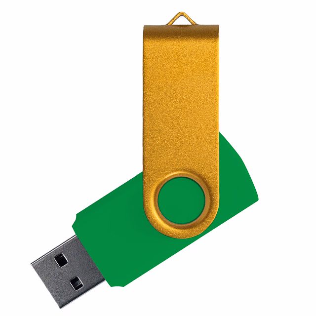 Флеш накопитель USB 2.0 Twister Сolor Mix 16GB, пластик Софт Тач/металл, зеленый/желтый