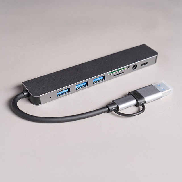 USB-хаб ROOT 8 в 1, серый, алюминий