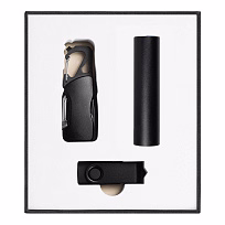 Набор подарочный Solution Superior Trio (флешка USB 2.0 Twister 16GB, пластик Софт Тач/металл, черный/черный, фонарик Tools Spot, брелок-карабин Tools Module)