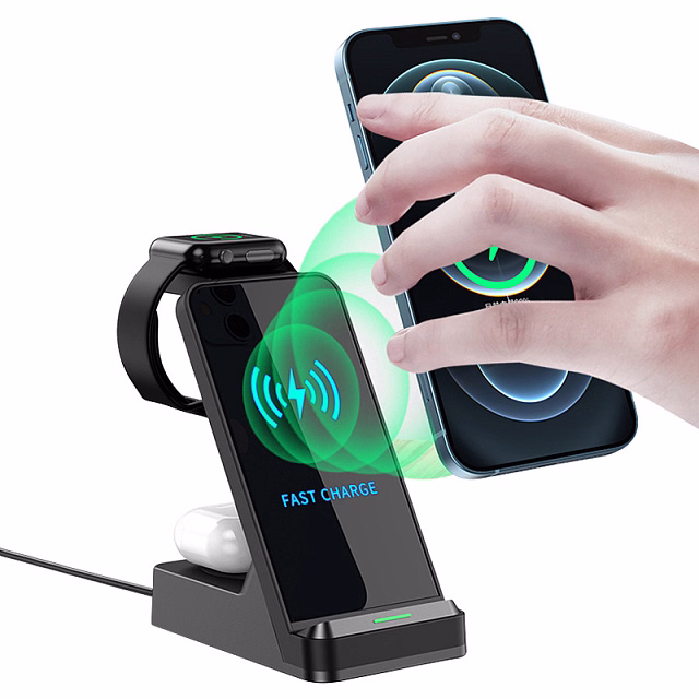 Беспроводное зарядное устройство 3 в 1 Easy Charge, Magsafe wireless 15 W, Iwatch&TWS 2,5W/5W, черный