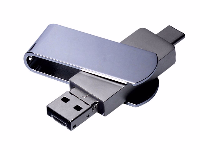 USB 2.0-флешка на 16 Гб поворотный механизм, c дополнительным разъемом Micro USB с одноцветным металлическим клипом USB 2.0-флешка на 16 Гб поворотный механизм, c дополнительным разъемом Micro USB с одноцветным металлическим клипом
