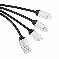 Кабель - брелок Plug с подсветкой гравировки, черный