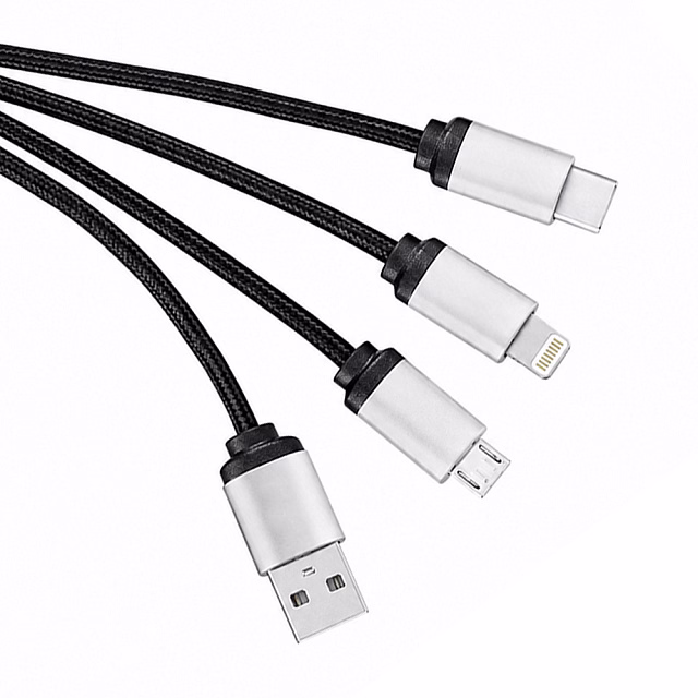 Кабель - брелок Plug с подсветкой гравировки, черный