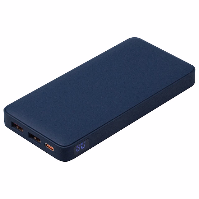 Внешний аккумулятор (powerbank) «WeCharge Soft Touch», 10 000 mAH, Power Delivery (PD) 25.5W, со светящимся логотипом после гравировки, c цифровым дисплеем для контроля заряда, темно-синий Внешний аккумулятор (powerbank) «WeCharge Soft Touch», 10 000 mAH, Power Delivery (PD) 25.5W, со светящимся логотипом после гравировки, c цифровым дисплеем для контроля заряда, темно-синий