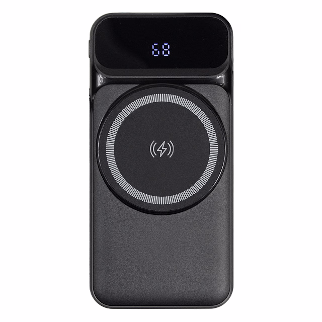 Внешний аккумулятор (powerbank) «Nova», 10 000 mAH, с тремя зарядными шнурами, c беспроводным магнитным контактом magsafe до 15W, 22,5W (Ватт) super fast charge, Power Delivery (PD) 20W (dfnn), QC3.0, черный