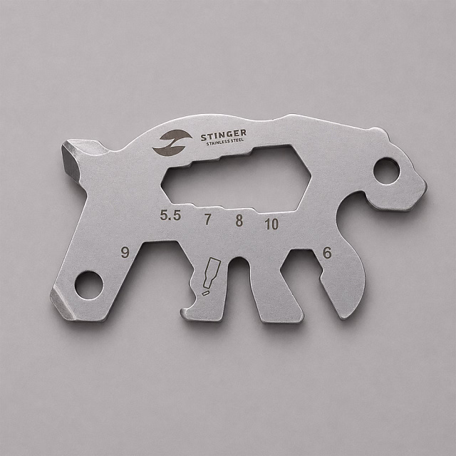 Мини-мультитул карманный Stinger, 55 x 35 мм, 5 функций, медведь, нержавеющая сталь, серебристый, в блистере Мини-мультитул карманный Stinger, 55 x 35 мм, 5 функций, медведь, нержавеющая сталь, серебристый, в блистере