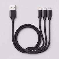 Дата-кабель 3 в 1: micro USB, USB-C, Ligthning, алюминий, 1.2м, черный, Deppa