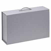 Подарочная коробка, размер 39*26,3*11 см, Solution Prestige Big Case Linen с магнитным клапаном и ручкой , с EVA ложементом 36,8*25,1*4 см под индивидуальную вырубку, серебристая