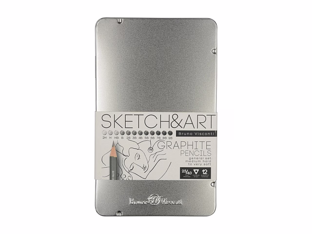Набор чернографитовых карандашей Sketch & Art ,12 шт. 2h-9b, металлическая коробка с ложементом Набор чернографитовых карандашей Sketch & Art ,12 шт. 2h-9b, металлическая коробка с ложементом