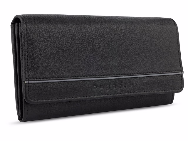 Кошелёк женский BUGATTI Banda, с защитой данных RFID, чёрный, кожа/полиэстер, 18,5х2,5х9,5 см Кошелёк женский BUGATTI Banda, с защитой данных RFID, чёрный, кожа/полиэстер, 18,5х2,5х9,5 см