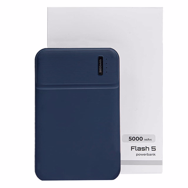 Универсальный аккумулятор Flash 5 (5000 мАч) с подсветкой и soft touch, синий, 9,8х6.3х1,3 см