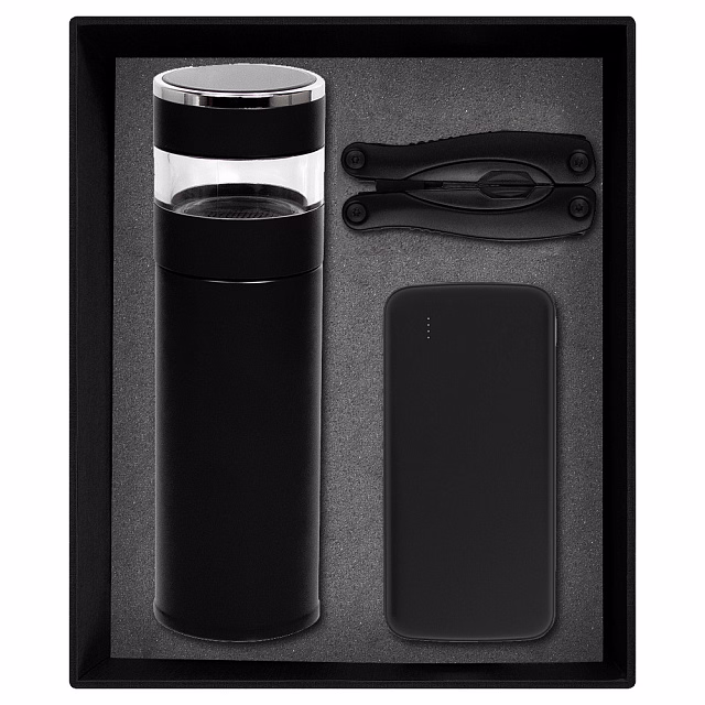 Набор подарочный Solution Prestige Trio (внешний аккумулятор, мультитул, термос), черный