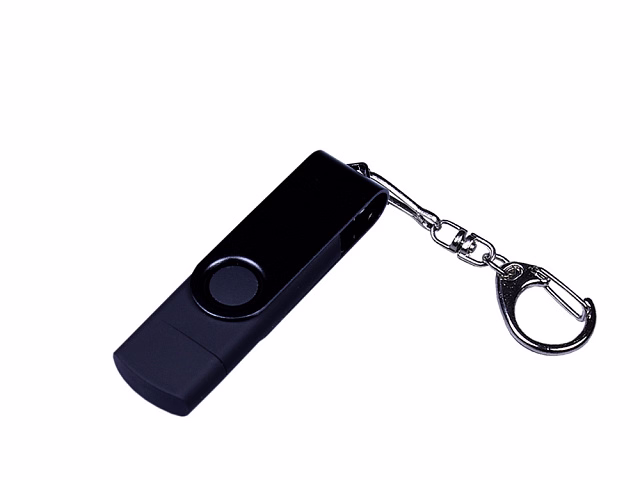 USB-флешка на 32 Гб 3 в 1 поворотный механизм, c двумя дополнительными разъемами MicroUSB и TypeC C с одноцветным металлическим клипом, черный USB-флешка на 32 Гб 3 в 1 поворотный механизм, c двумя дополнительными разъемами MicroUSB и TypeC C с одноцветным металлическим клипом, черный