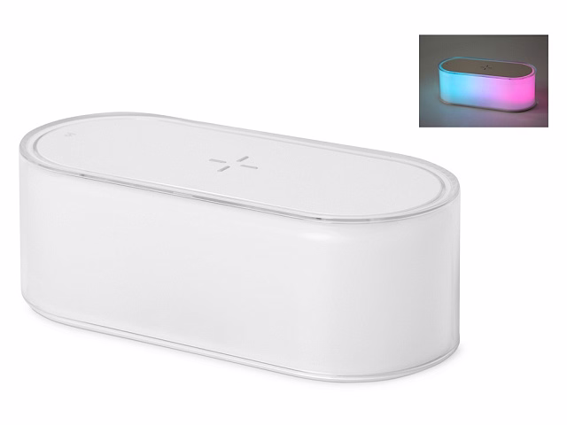 Ночник с беспроводной зарядкой и RGB подсветкой Miracle, 15 Вт, белый Ночник с беспроводной зарядкой и RGB подсветкой Miracle, 15 Вт, белый